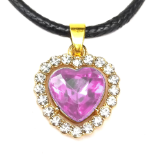  Rózsaszín kristály szív medál bőr lánccal nyaklánc