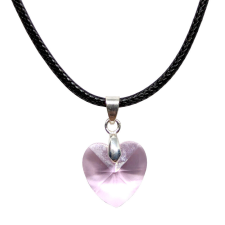 Rózsaszín kristály szív medál fekete bőr lánccal nyaklánc