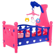 Rózsaszín -lila játék babaágy színes kiságyforgóval játék babakocsi