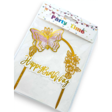  Rózsaszín pillangós Happy Birthday tortadísz, tortabeszúró,sziluett sütés és főzés