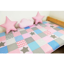  Rózsaszín-világoskék csillagos patchwork ágytakaró lakástextília