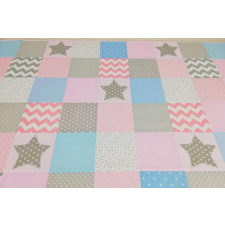 Rózsaszín-világoskék csillagos patchwork ágytakaró lakástextília