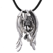  Rozsdamentes acél angyalszárnyas csontváz medál fekete bőr nyaklánccal nyaklánc
