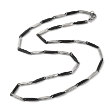  Rozsdamentes acél fekete-ezüst bar link nyaklánc, 50 cm nyaklánc