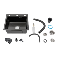  Rozsdamentes acél konyhai mosogató, matt fekete kivitel, zajcsökkentő technológia, fekete mosogatótálca