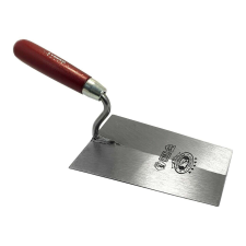 Rozsdamentes simító, Olejnik, trapéz, keskeny, 180 mm, fa nyél, piros kőműves és burkoló szerszám