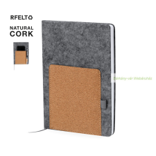  RPET A5 jegyzetfüzet, parafa mobiltartóval, 80 vonalas lap füzet