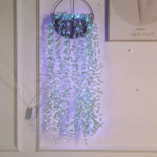 RPP 3x2 méteres ledes fényfüggöny apró zöld levelekkel, 8 programos, sorolható, kék karácsonyfa izzósor
