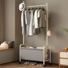  Ruhaállvány akasztóval, cipőrekesszel, kerekekkel, fehér, 80 x 37 x 168 cm bútor