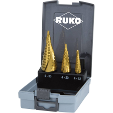RUKO 101026TRO HSS fokozatfúró készlet, 3 részes, 4 - 12 mm, 4 - 20 mm, 4 - 30 mm, 3 oldalú szár (101026TRO) - Fúrófejek fúrószár