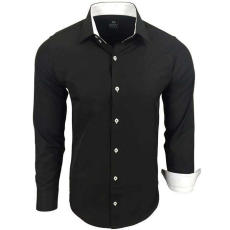  RUSTY NEAL férfi ing R-44 hosszú ujjú karcsú fazon, Fekete 6XL