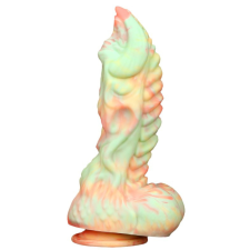  Rutuk Monster – prémium dildó, 17 x 6 cm, rózsaszín-zöld műpénisz, dildó