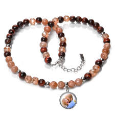  Saját fényképes Napkő, tigrisszem és fazettált üveg ásvány nyaklánc, márkadobozban nyaklánc