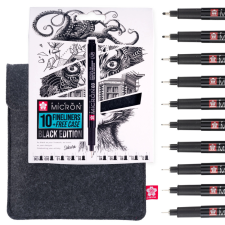 SAKURA Black Edition Tűfilc készlet + Tolltartó Pigma Micron (10 db) filctoll, marker