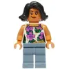  Sammy Gutierrez jurassic world lego figura - White Sleeveless Shirt with Flowers, Leaves and Dirt Stains, Sand Blue Legs