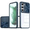  Samsung Galaxy A13 4G SM-A135F / A137F, Műanyag hátlap + szilikon keret, átlátszó akril hátlap, kamera védelem, Wooze Trendy, sötétkék