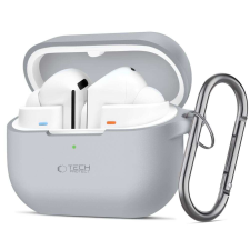 Samsung Galaxy Buds 3 / Buds 3 Pro tartó - szürke szilikon karabinerrel fülhallgató, fejhallgató tok