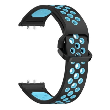  Samsung Galaxy Fit3 SM-R390, szilikon pótszíj, lyukacsos, légáteresztő, fekete/világoskék okosóra kellék