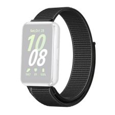  Samsung Galaxy Fit3 SM-R390, textíl pótszíj, nylon, tépőzáras, állítható, légáteresztő, fekete okosóra kellék