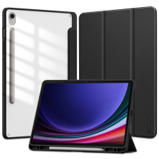  Samsung Galaxy Tab S9 11.0 SM-X710 / X716B, mappa tok, közepesen ütésálló, érintőceruza tartóval, átlátszó hátlap, Trifold, TP SC Pen Hybrid, fekete tablet tok
