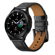  Samsung Galaxy Watch 4 40 / 42 / 44 / 46 okosóra szíj - TECH-PROTECT Leather fekete bőr szíj (20 mm szíj szélesség) okosóra kellék