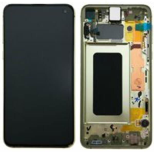 Samsung GH82-18843A Gyári Samsung Galaxy S10e sárga LCD kijelző érintővel kerettel előlap mobiltelefon, tablet alkatrész