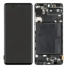 Samsung Gyári Samsung Galaxy A71 AMOLED kijelző érintővel fekete kerettel előlap mobiltelefon, tablet alkatrész