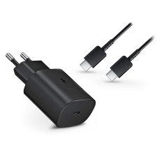 Samsung gyári Type-C hálózati töltő adapter + Type-C adat- és töltőkábel - 5V/3A - EP-TA800EBE PD3.0 + EP-DG980BBE - black (ECO csomaglás) mobiltelefon kellék