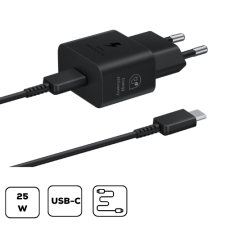 Samsung hálózati adapter kábellel, 25W, fekete mobiltelefon kellék