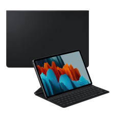 Samsung tok álló, bőr hatású (FLIP, billentyűzet, QWERTY, angol nyelvű, érintőceruza tartó) FEKETE [Samsung Galaxy Tab S8 LTE (SM-X706)] (EF-DT630UBEGEU) tablet tok