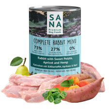  SANADOG Főtt Nyúl Menü édesburgonyával, sárgabarackkal és kendermaggal, 400 g kutyaeledel
