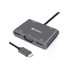 SANDBERG USB-C Dock 2xHDMI+1xVGA+USB+PD Gray laptop kellék