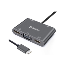 SANDBERG USB-C tartozék, USB-C Dock 2xHDMI+1xVGA+USB+PD (136-35) - Notebook dokkoló laptop kellék