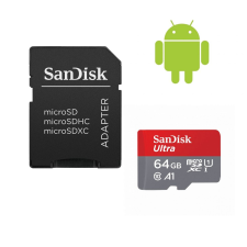 Sandisk 64GB microSDHC Ultra Class 10 UHS-I A1 (Android) + adapterrel memóriakártya