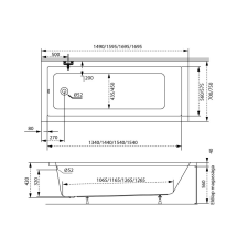  Sandra egyenes akril kád 170x70 kád, zuhanykabin