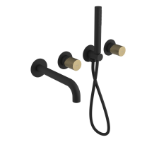 Sapho ULTRATAP falbasüllyeszthető csaptelep. kifolyócsővel és kézizuhannyal. 2-irányú. matt fekete/matt arany csaptelep