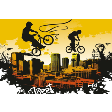 Sárga fal előtt BMX-esek, poszter tapéta 375*250 cm tapéta, díszléc és más dekoráció