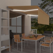 Sárga-fehér kézzel kihúzható LED-es napellenző redőnnyel 4x3 m kerti bútor
