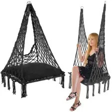 Saska Garden Áttört Függöny Függőszék Gólyafészek 60X60X115Cm Párnával, Sötétszürke kerti bútor