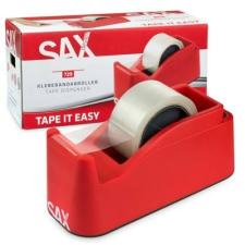 Sax Csomagolószalag adagoló, asztali, csomagolószalaggal, SAX "729", piros ragasztószalag