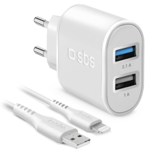 SBS MFi 2xUSB-A Hálózati töltő - Fehér (10W) + USB-A / Lightning kábel mobiltelefon kellék