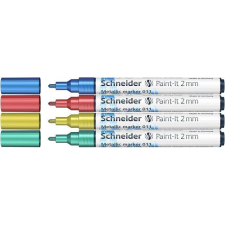 SCHNEIDER Metálfényű marker készlet, 2 mm, SCHNEIDER &quot;Paint-It 011&quot;, 4 különböző szín filctoll, marker