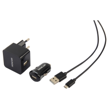 Sencor SCO 516-000BK USB töltő szett: autós töltő + hálózati töltő + USB - MicroUSB töltőkábel mobiltelefon kellék