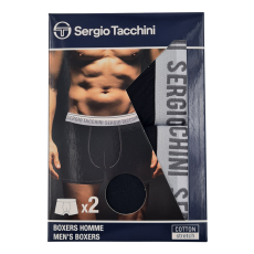  Sergio Tacchini férfi pamut boxeralsó - 2 db/csomag - fekete szürke felirattal - M