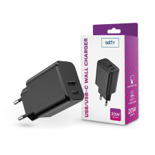 Setty hálózati töltő adapter Type-C + USB bemenettel - 20W - Setty USB/USB-C Wall Charger PD3.0 - fekete (TF-0120) mobiltelefon kellék