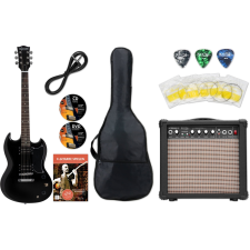 Shaman Element sorozat Dcx-100B Elektromos Gitár Fekete Starter Szett gitár és basszusgitár