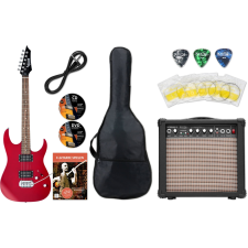 Shaman Element sorozat Hx-100 Elektromos Gitár Satin Red Starter Szett gitár és basszusgitár