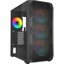 Sharkoon AK3 Midi Torony Számítógépház + 4db 120mm ARGB ventilátor - Fekete (4044951041640) számítógép ház