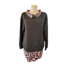 Shein fekete leopárd mintás női pulóver (méret: XL)