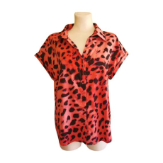 Shein rózsaszín leopárd mintás rövid ujjú női blúz (méret: XL)